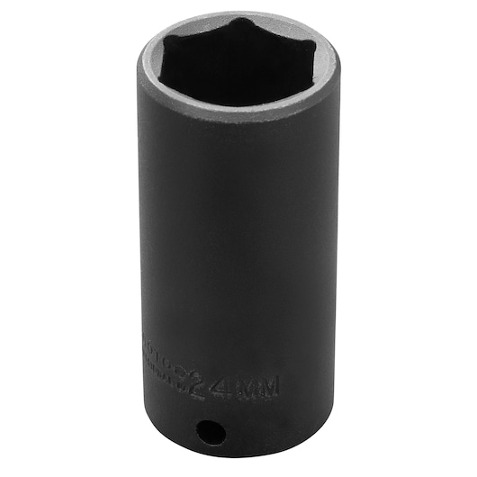 Photo of PROTO J7024M deep impact socket, black finish, six-point design, front angled view on white background.
