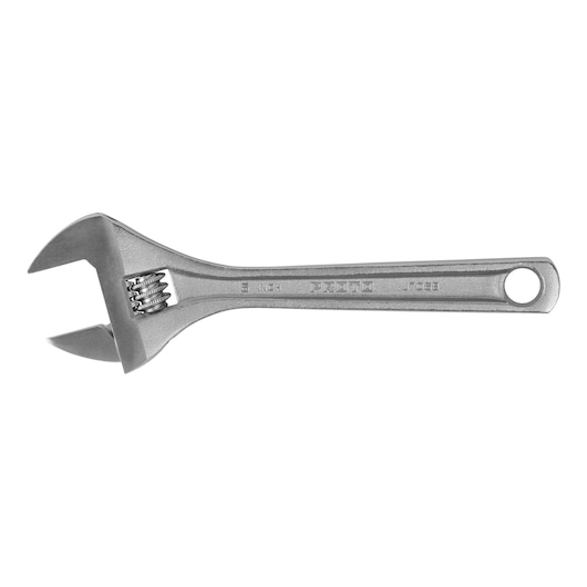 Photo of a PROTO adjustable wrench J706B, silver metal, flat side view on white background.