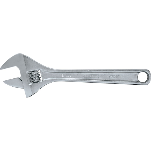 Photo of a PROTO J708A adjustable wrench, silver finish, left side view on white background.