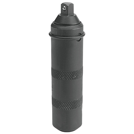 PROTO J7099 black impact socket adapter, cylindrical with knurled grip, front angle, white background