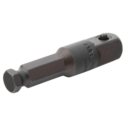 PROTO J7121 impact socket adapter, hexagonal steel, side angle, on white background.