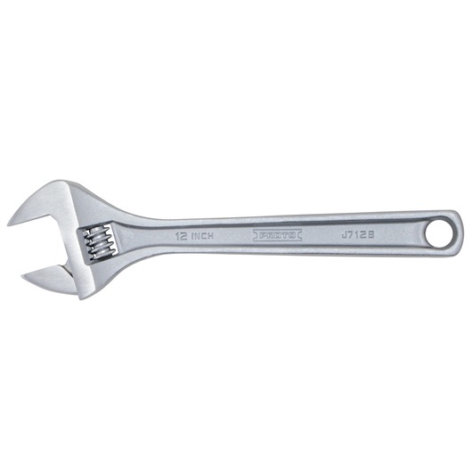 PROTO J712B adjustable wrench, silver finish, 12 inch, side view on white background.