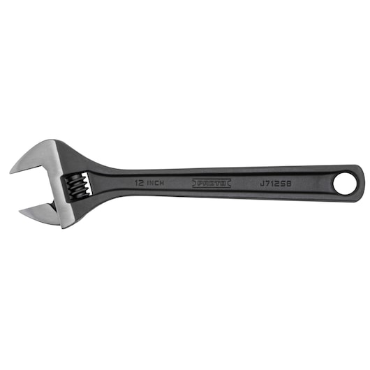 PROTO J712SB adjustable wrench, 12 inch, black and silver, left side view on white background.