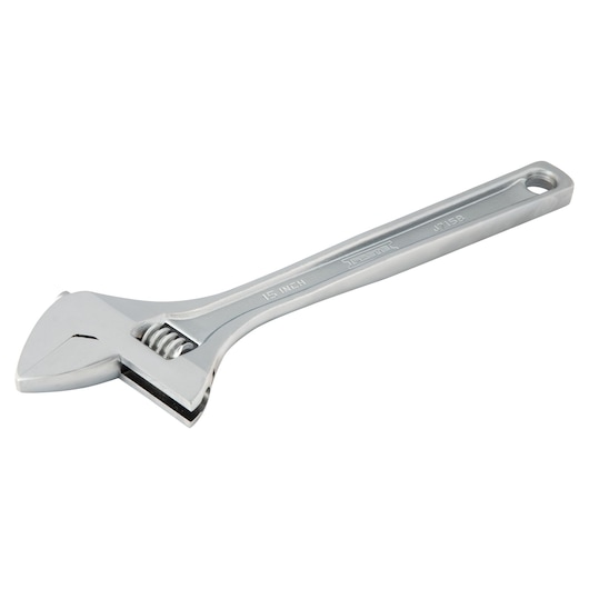 Photo of PROTO adjustable wrench J715B, silver finish, angled on white background.