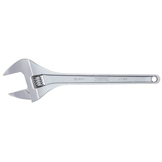 PROTO J718B adjustable wrench, silver finish, 18 inch size, right side view on white background.