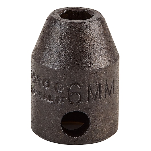 PROTO J7206M 6mm dark steel socket, front angle, showing hex opening and side hole.