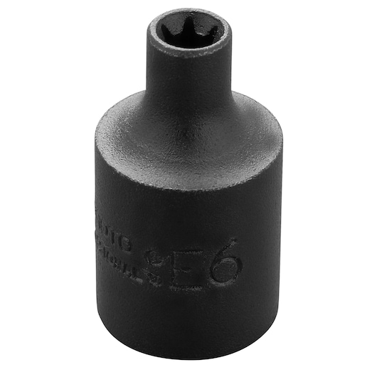 PROTO J7206TX black Torx socket, engraved E6 marking, upright angle on white background.