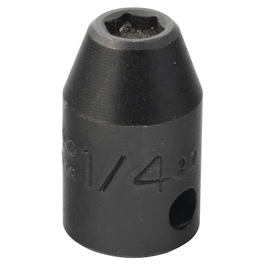 PROTO J7208HF black steel 1/4 inch drive adapter, front angle, photography on white background.