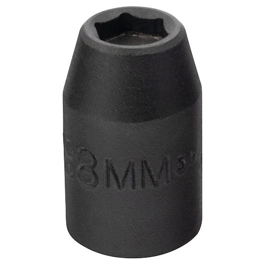 PROTO J7208MHF black 8mm impact socket, hexagonal design, photography on white background.