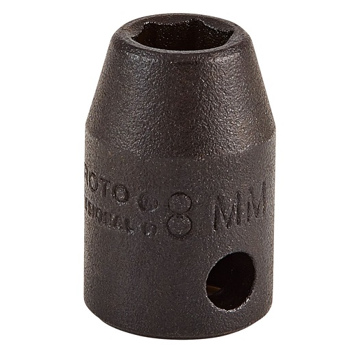 PROTO J7208M black 8mm impact socket, front angle on white background.