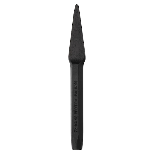 PROTO J721-4S2 black hexagonal center punch tool, photography, front angle on white background.