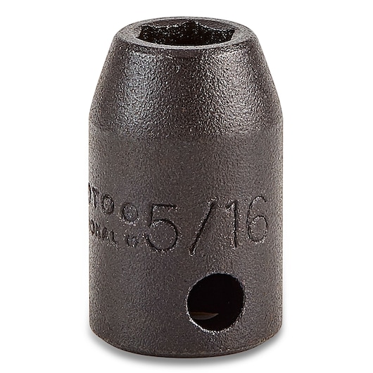 PROTO J7210H black 5/16 inch impact socket, cylindrical shape, front angle, clear size marking.