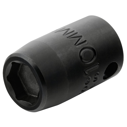 PROTO J7210MPF black hex impact socket, angled view, engraved size markings, tool photography.