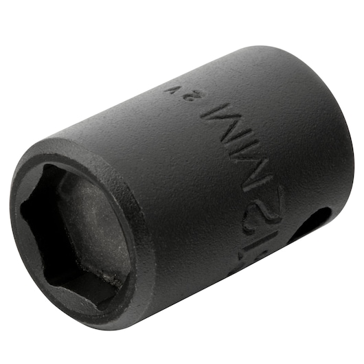 PROTO J7212MHF black hex socket, side angle, with engraved size marking, photography on white background.