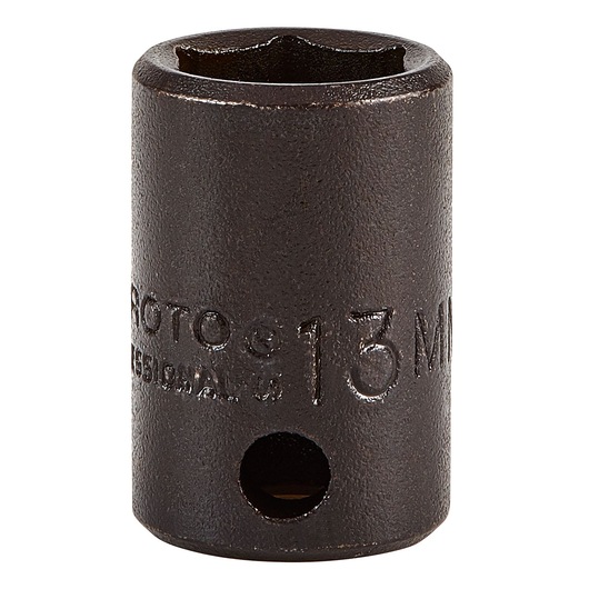 PROTO J7213M 13mm impact socket, black metal, front angle on white background.