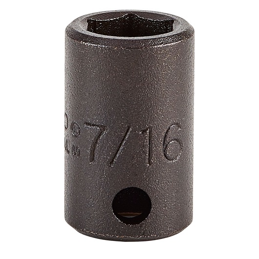 PROTO J7214H 7/16 inch impact socket, dark finish, front angle on white background.