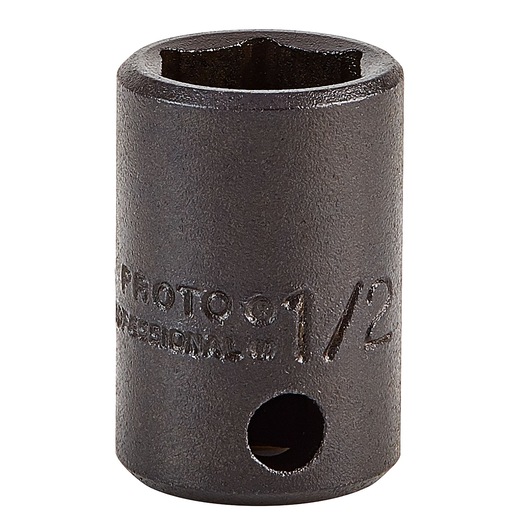 PROTO J7216H socket, black finish, hex opening, 1/2 inch size, front angle on white background.