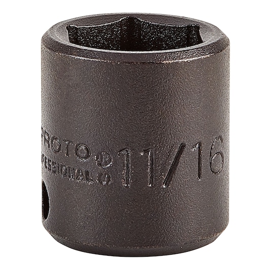 PROTO J7222H 11/16 inch impact socket, black steel, front angle on white background.