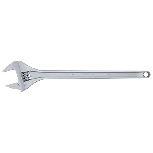 Photo of PROTO J724B adjustable wrench, silver finish, 24 inch, side view on white background.