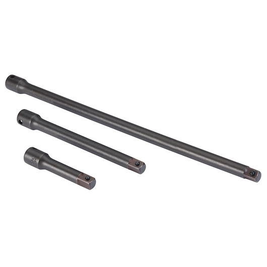 PROTO J7277A socket extension set, three black steel extensions, side angle, on white background.