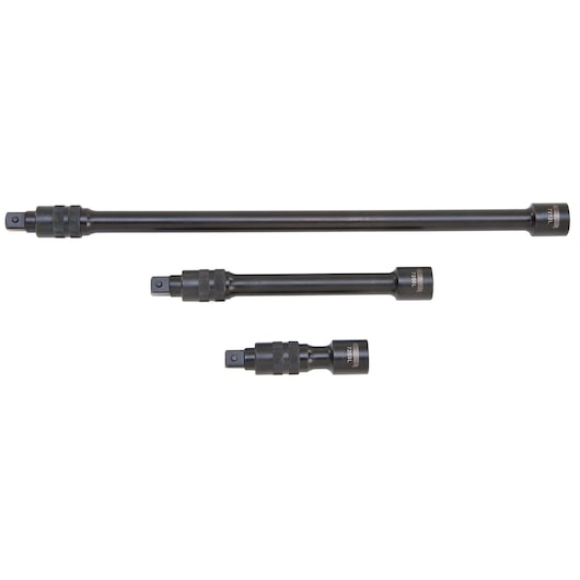 PROTO J7277L black steel extension bar set, three pieces, photography on white background.