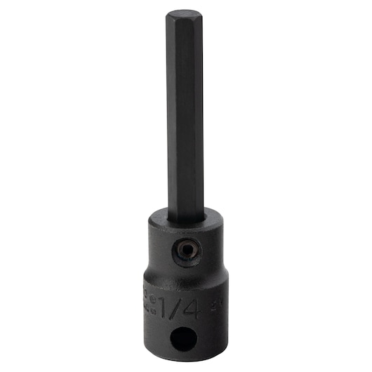 PROTO J72901/4 black hex socket driver, front angle, photography on white background.