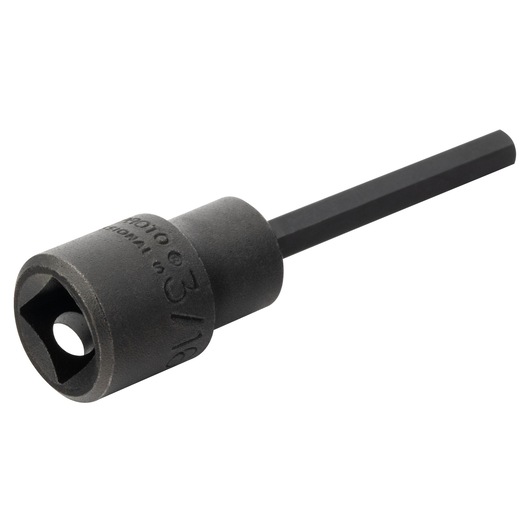 PROTO hex bit socket, black finish, side angle view, SKU J72903/16, photography of hand tool accessory.