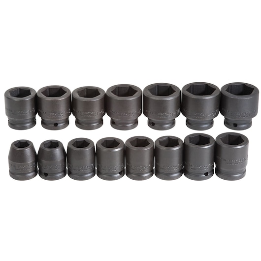 PROTO J73105 14-piece impact socket set, dark steel, standard, shown in two rows on white background.