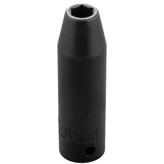 PROTO J7310MHT black 10mm metric deep impact socket, front angle on white background.