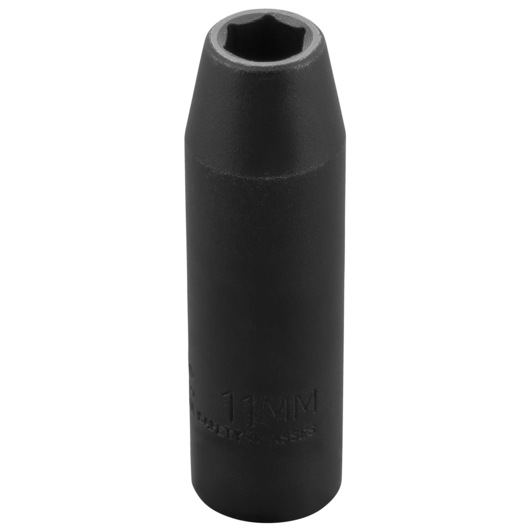 PROTO J7311MHT black 11mm deep impact socket, cylindrical, front angle, white background.