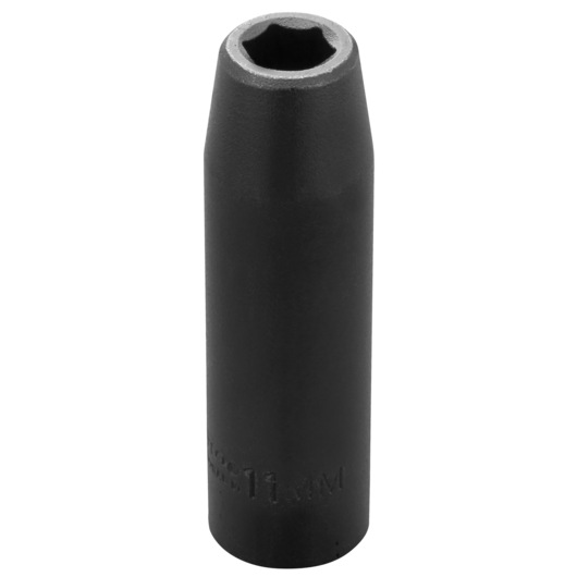 PROTO J7311M black deep impact socket, hexagonal opening, side angle on white background.