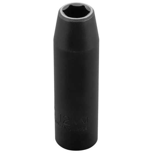 PROTO J7312MHT black 12mm deep impact socket, front angle on white background.