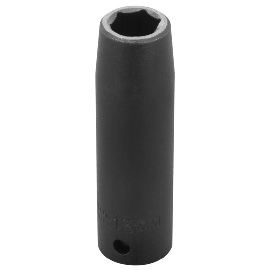 PROTO J7313M deep impact socket, black finish, cylindrical shape, vertical angle on white background.