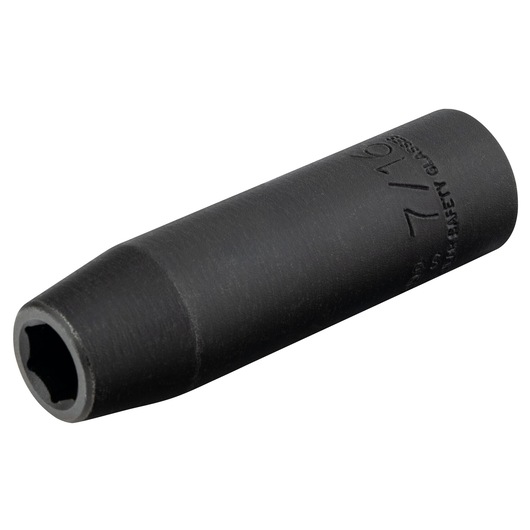 PROTO J7314HT black impact socket with hex opening, side angle on white background.