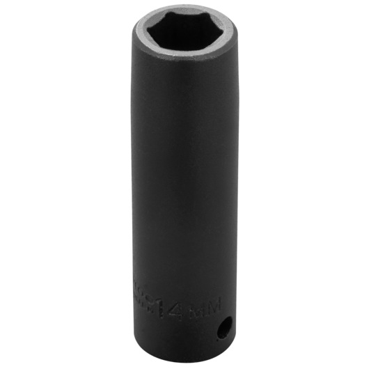 PROTO J7314M black 14mm deep impact socket, tool category, front angle photo on white background.