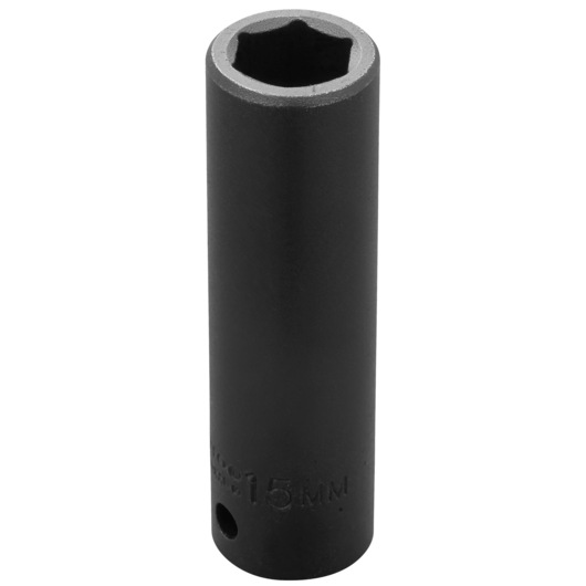 PROTO J7315M black deep socket, 15mm, photography of front angle on white background.