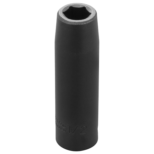 PROTO J7316H black 6-point deep impact socket, vertical angle on white background.