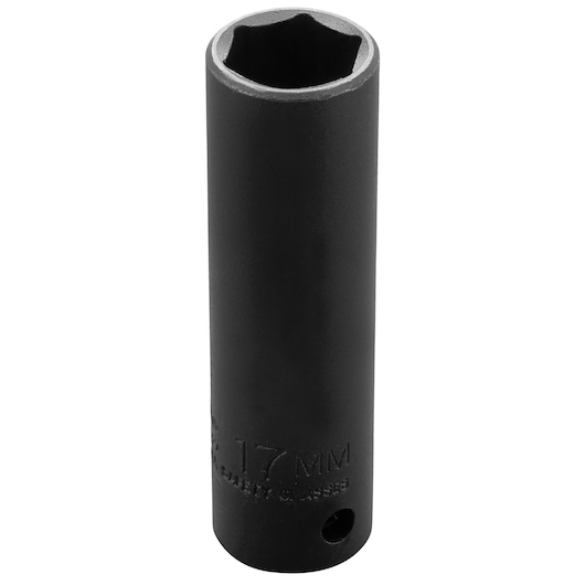 PROTO J7317MHT black 17mm deep socket standing upright, front angle, photography