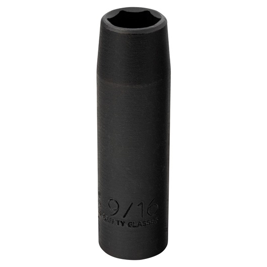 PROTO J7318HT black deep impact socket, 9/16 inch, front angle, tool photography.