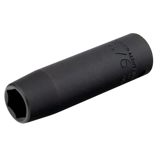 PROTO J7318HT black 6-point impact socket, side angle, white background.
