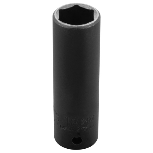 PROTO black deep socket, 18mm, SKU J7318MHT, front angle on white background.