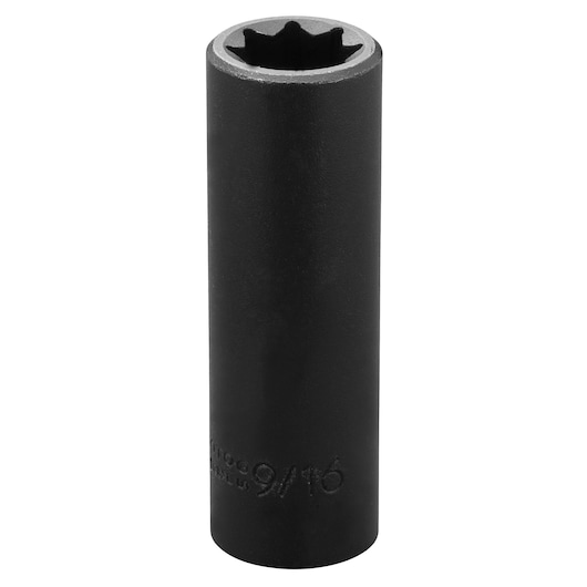 PROTO J7318S deep impact socket, black, vertical angle, photography on white background.