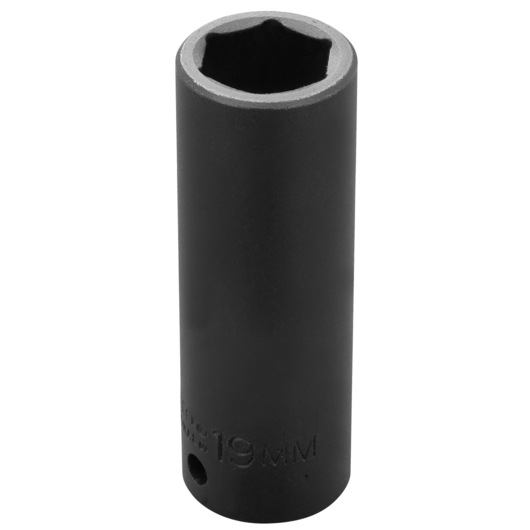 PROTO J7319M deep impact socket, 19mm, black finish, vertical angle, white background.