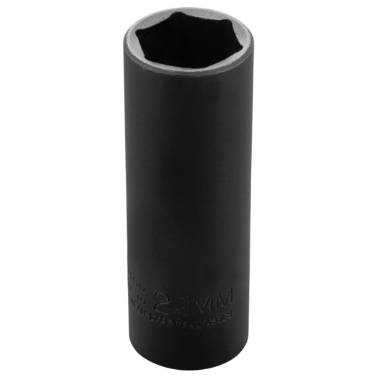 PROTO J7321MHT deep impact socket, black, 21mm size, six-point design, upright on white background.