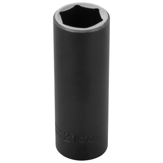 PROTO J7321M black 21mm deep impact socket, front angle on white background.