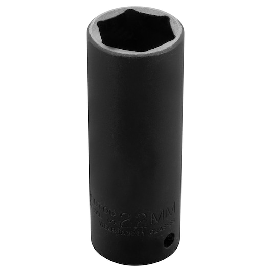 PROTO J7322MHT black 22mm deep impact socket, front angle on white background, tool photography