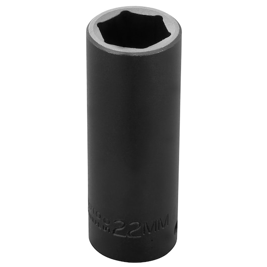 PROTO J7322M deep impact socket, 22mm, black, cylindrical design, product angle on white background.
