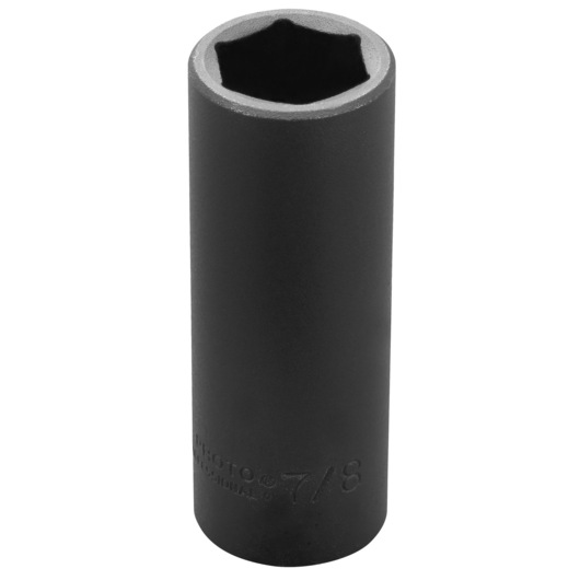 PROTO J7328H black six-point deep impact socket, photography, white background, angled top view.
