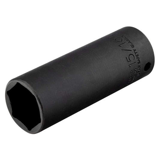 PROTO J7330HT black deep impact socket, hex design, side angle on white background.