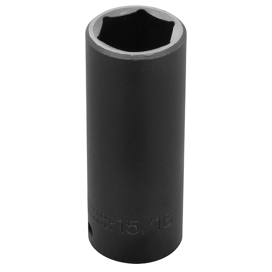 PROTO J7330H black 6-point deep impact socket, 15/16-inch size, front angle on white background.